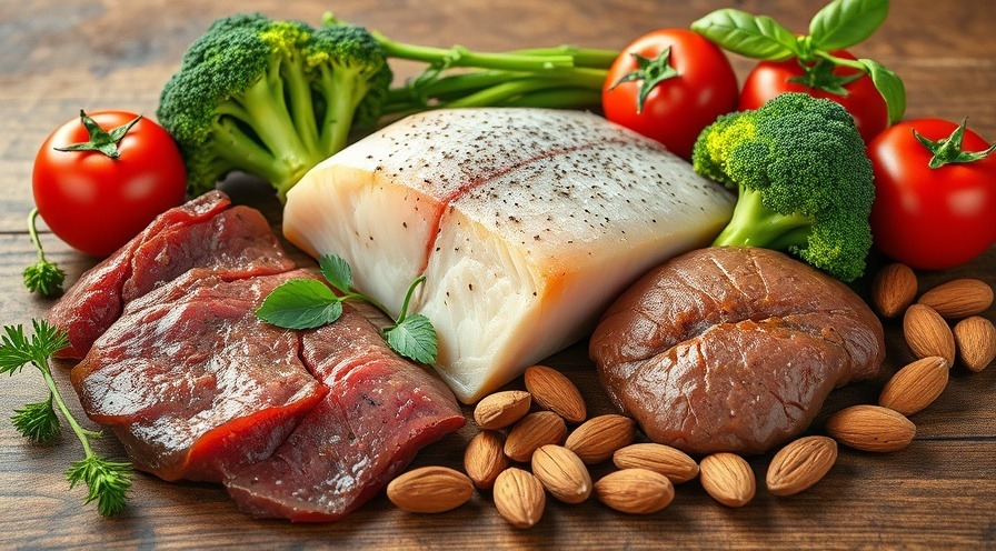 Colorful assortment of iron-rich foods to combat iron deficiency health symptoms.