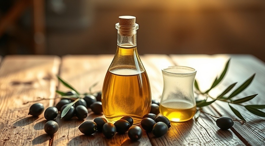 Bottle of olive oil on a rustic table, a healthy cooking oil for hormone balance.