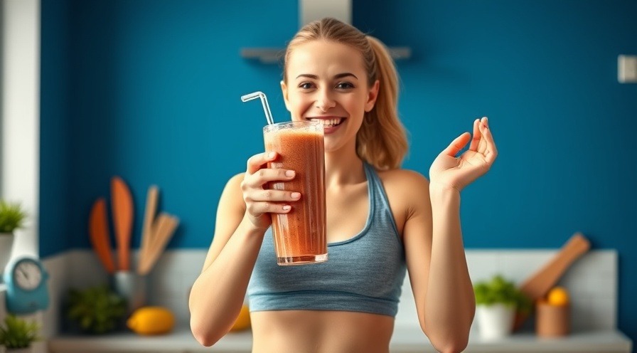 Athletic woman smiling while holding a smoothie