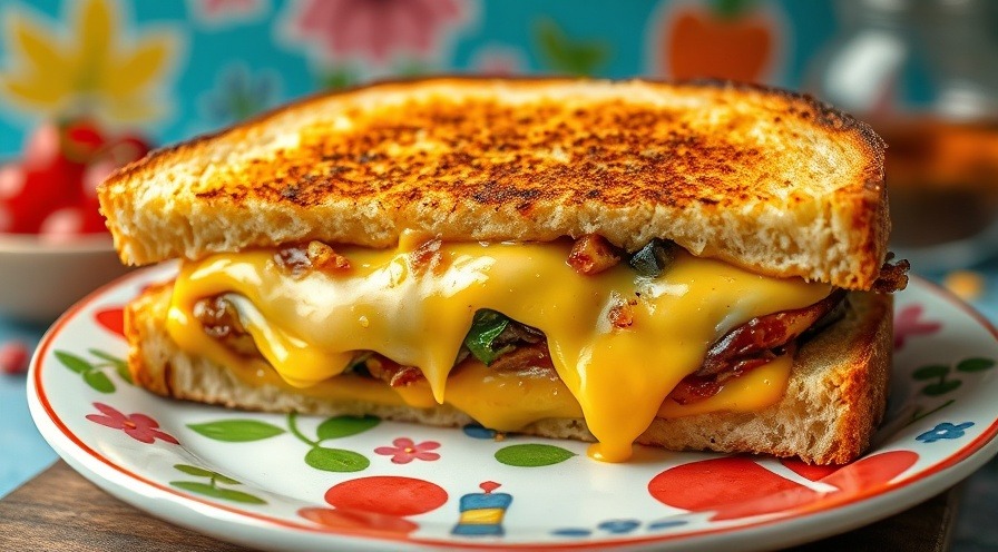 Delicious grilled cheese sandwich showcasing hidden menu items, in vibrant macro shot.