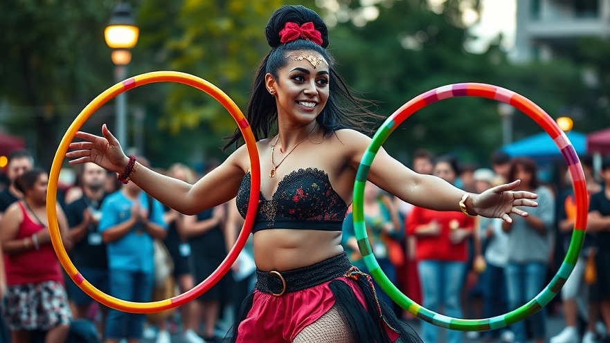 Vibrant community engagement with a performer showcasing family wellness at a cultural celebration.