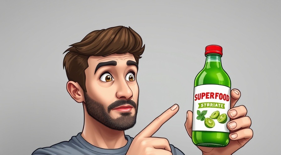 Curious man points at vibrant superfood bottle, exploring turmeric benefits.