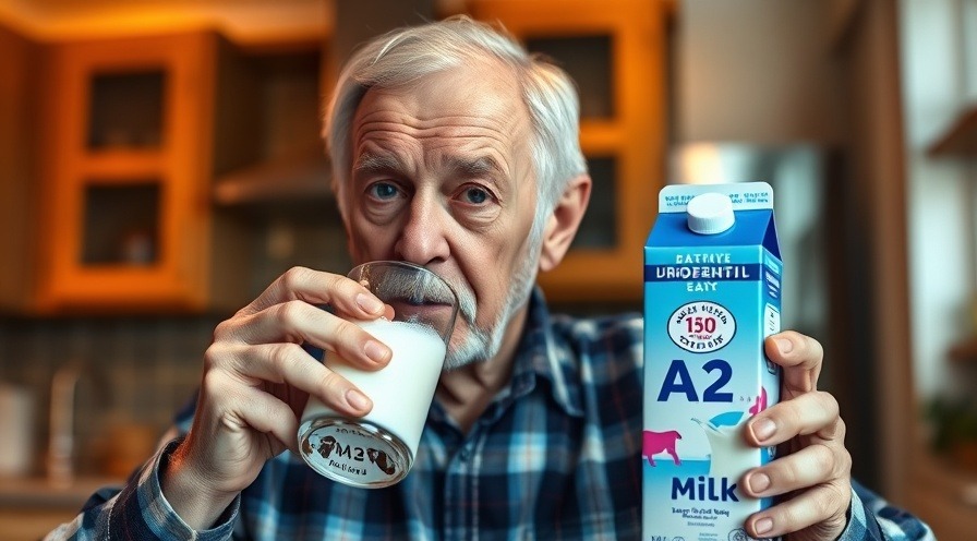 Elderly man enjoying A2 milk, highlighting nutritional benefits for seniors, maintaining bone health.