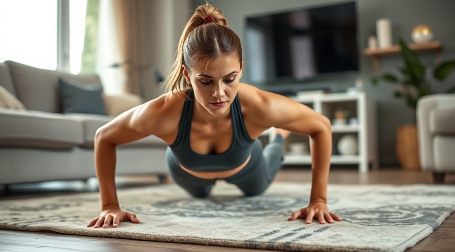 woman in workout gear doing pushups at home