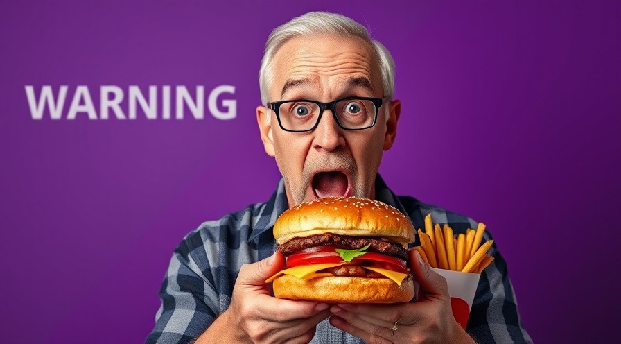 Older man shocked by fast food, highlighting health risks of fast food.