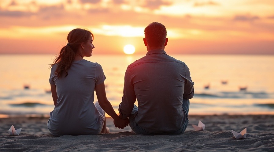 Pensive couple on a beach at sunset, symbolizing hope in their fertility journey.