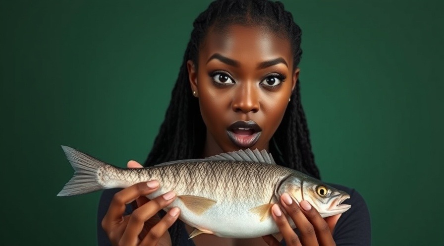 Surprised woman holding raw fish, highlighting dangerous fish to avoid.