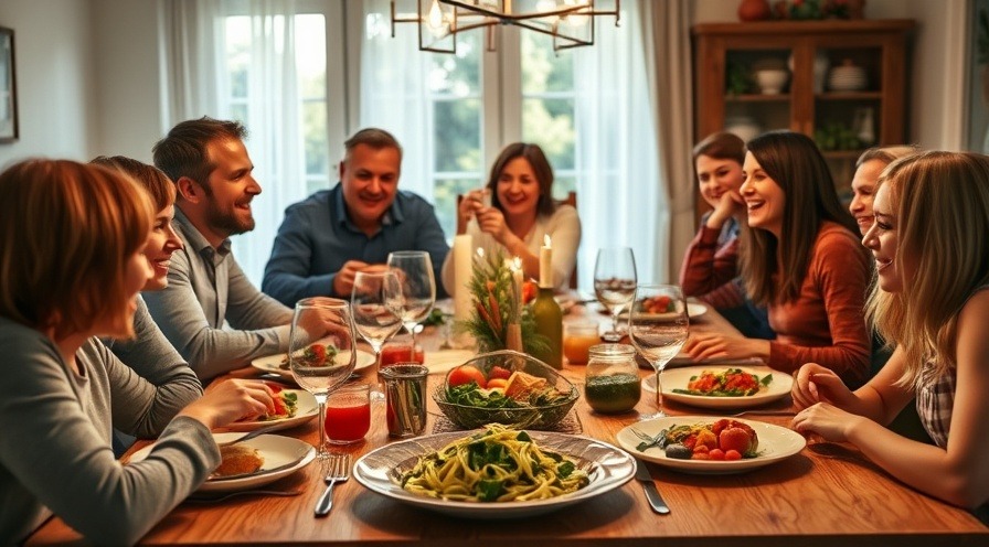 Family dinner showcasing health-conscious eating with homemade spinach pasta.
