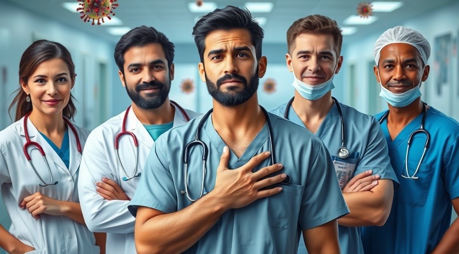 doctors suggest solutions for a man in pain, colorful medical scene.