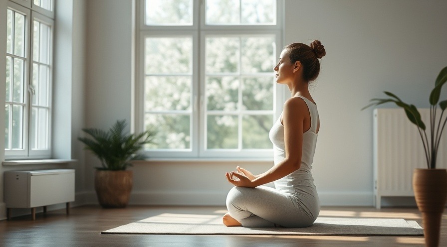 Serene woman practicing mindfulness techniques in a peaceful, naturally lit room.