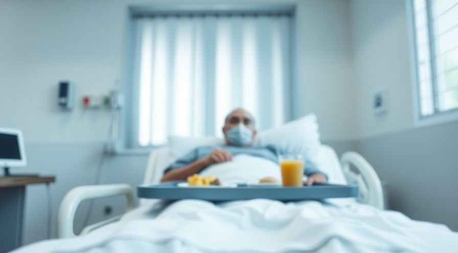 hospital patient with a food tray, highlighting hospital meals quality.