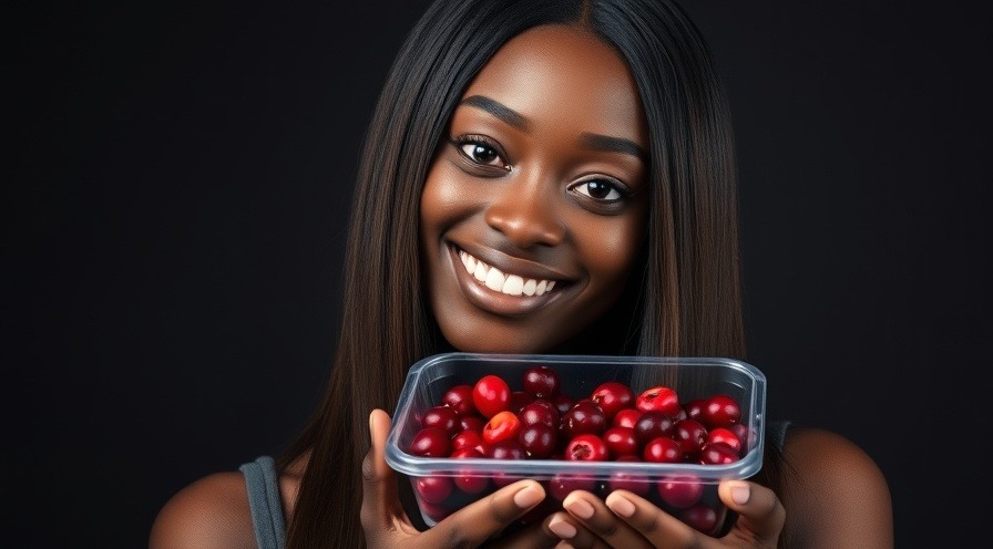 Smiling woman holding cranberries, showcasing advantages of holistic solutions.