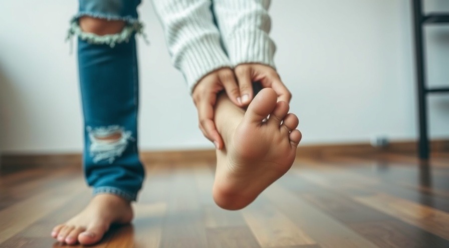Casual young adult showcasing foot health and bunion symptoms indoors.
