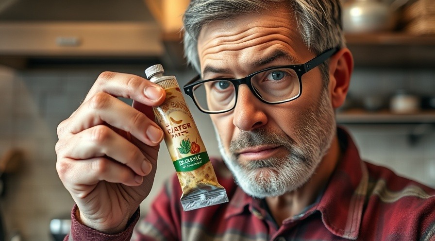 Curious man examines garlic paste in kitchen, exploring health benefits of omega-3 fatty acids.