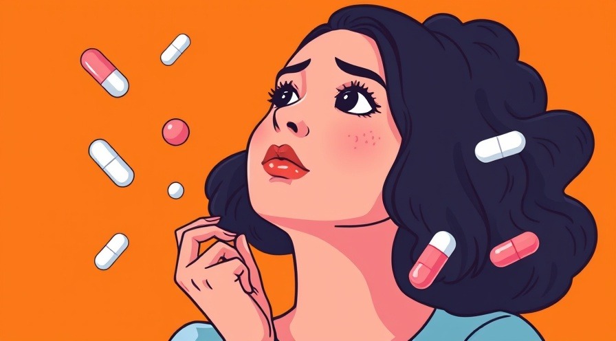 Young woman pondering contraception methods among vibrant pills, emphasizing reproductive health.