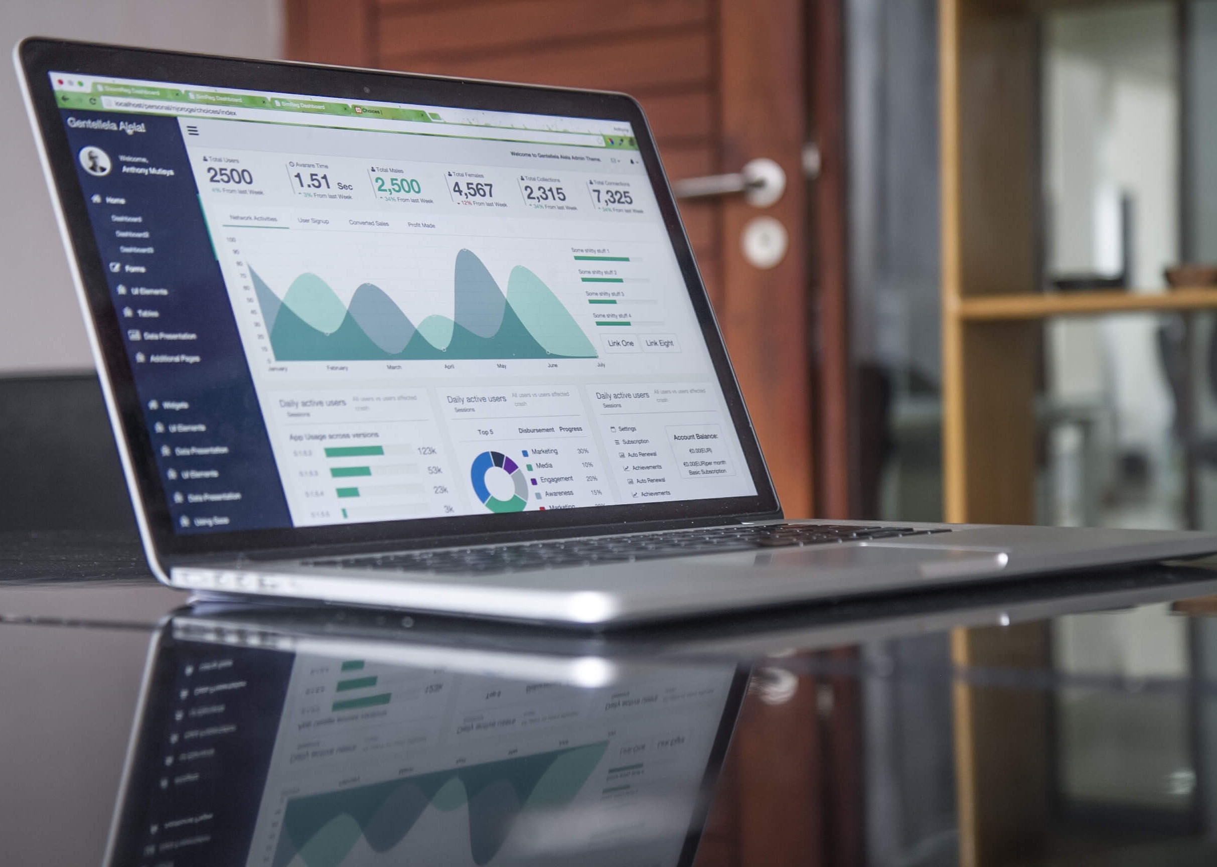 laptop screen showing statistics to analyze