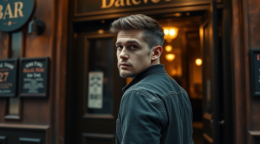 man thinks twice about alcohol consumption before entering a bar.