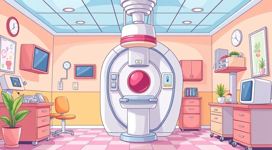 mammogram machine in a colorful clinic, promoting awareness of breast surgery and implant risks.