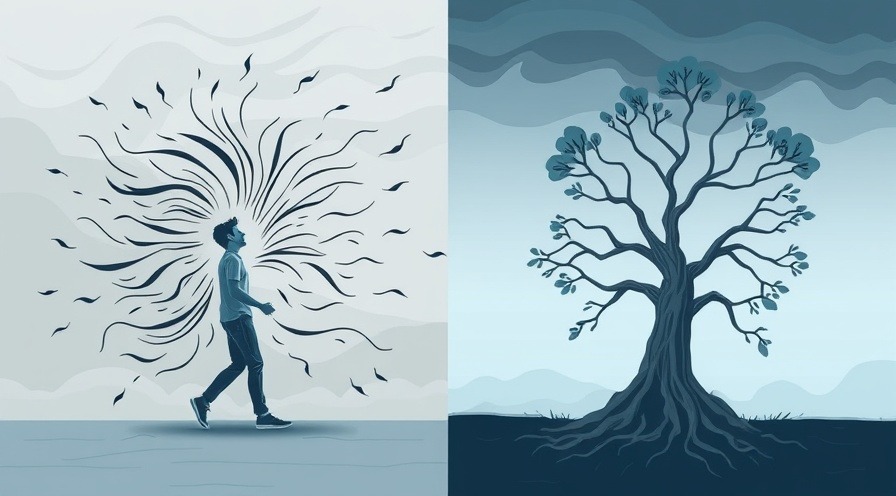 Split-screen illustration of reactivity vs resilience in a stormy scene.