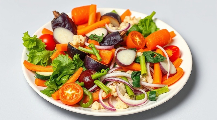 Colorful plate with fresh non-starchy vegetables, beautifully arranged and illuminated.