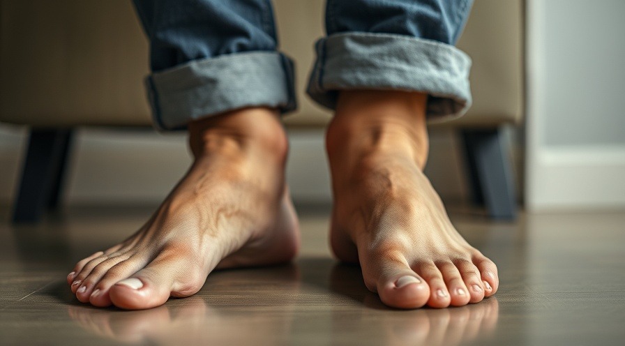 man's feet showcasing liver function signs and foot health indicators.