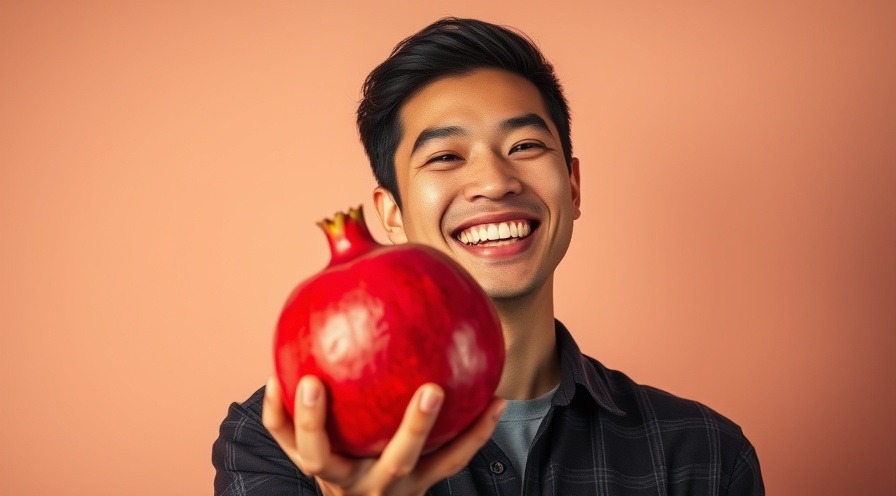 Joyful man with pomegranate, highlighting benefits of holistic medicine.