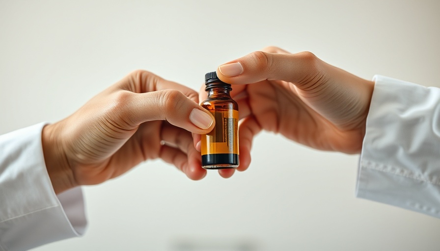 Close-up of hands exchanging medication bottle, focusing on medications you can't stop suddenly.