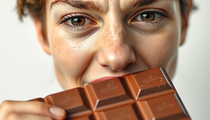 Person experiencing sugar cravings holding chocolate bar close to mouth.