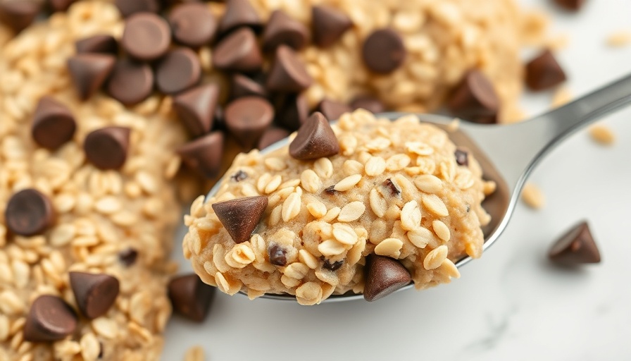 Vegan blended baked oats with chocolate chips in a round dish.