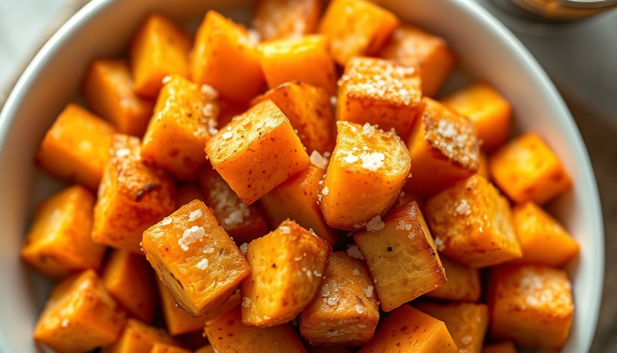 Crispy air fryer sweet potatoes in a bowl on a white surface.