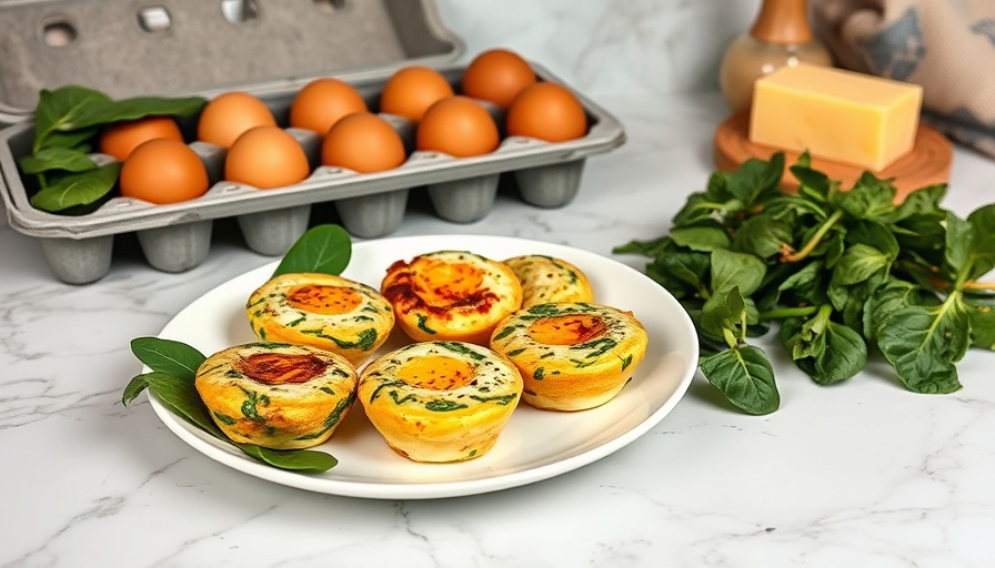 Mediterranean egg bites with spinach and cheese on a marble counter.
