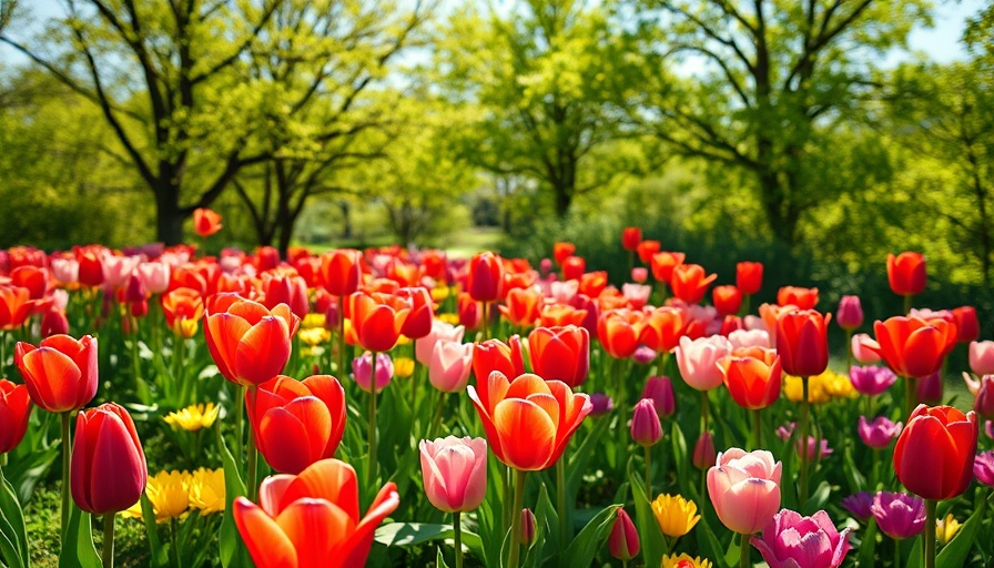 Vibrant tulip garden in Raleigh under sunny skies, things to do in Raleigh this weekend.