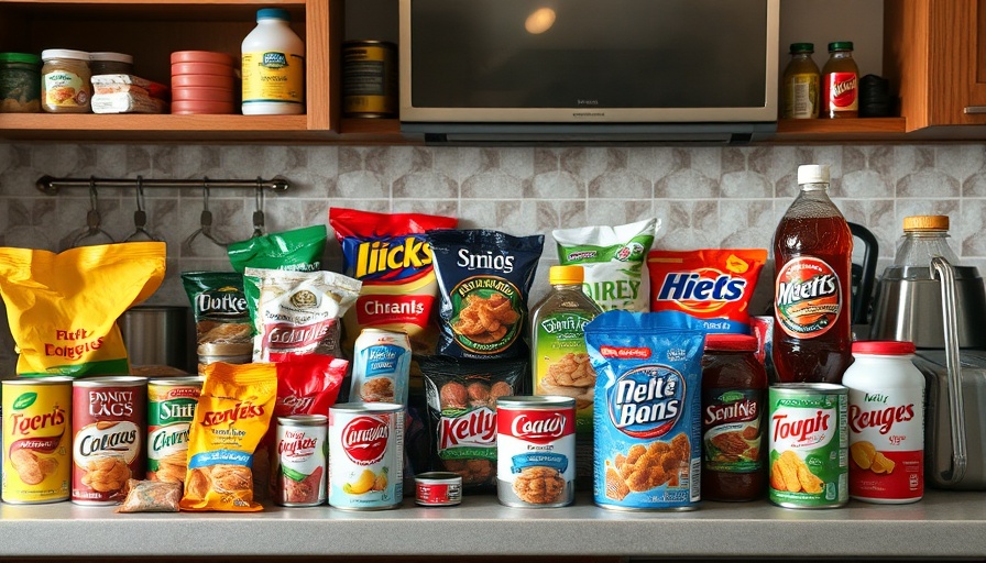 Processed foods variety on kitchen counter highlighting diabetes risk.