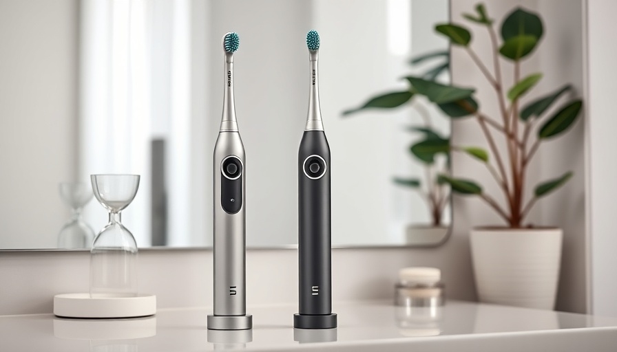 Modern electric toothbrush in elegant bathroom setting.