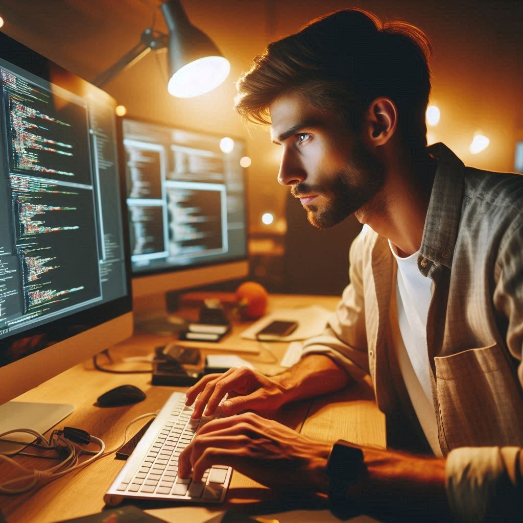 IT technician working intensely