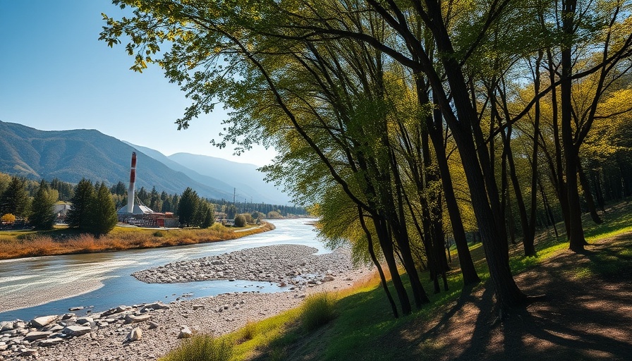 Spruce Pine wastewater management recovery site in natural setting with river and trees.