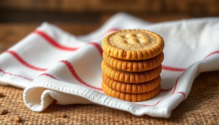 Digestive biscuits neatly stacked on a cloth background