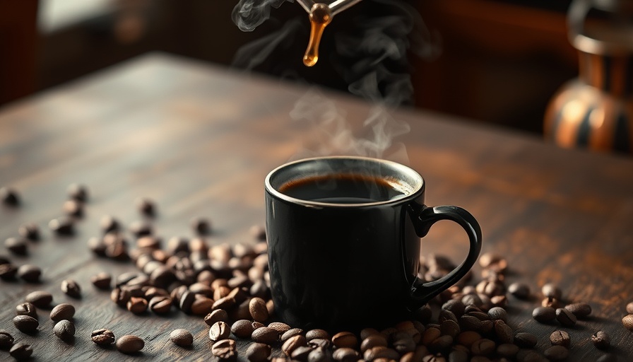 Steaming coffee cup on table with beans, best time to drink coffee for maximum energy.