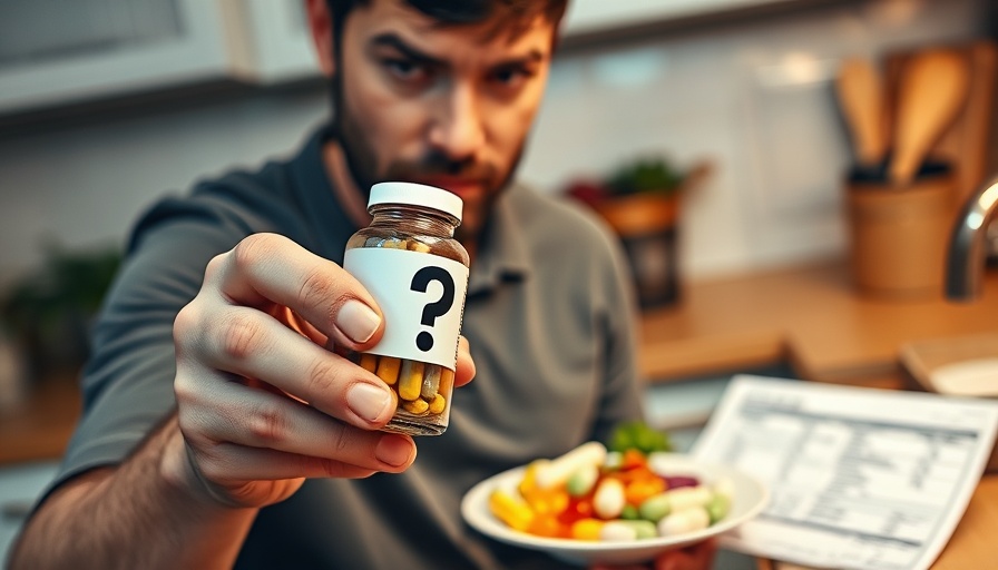 Curious man examines supplement bottle for men's health benefits.