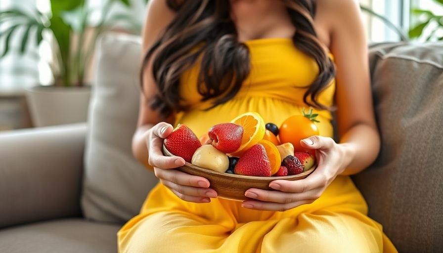 Pregnant woman with a bowl of fruit, healthiest foods for early pregnancy.