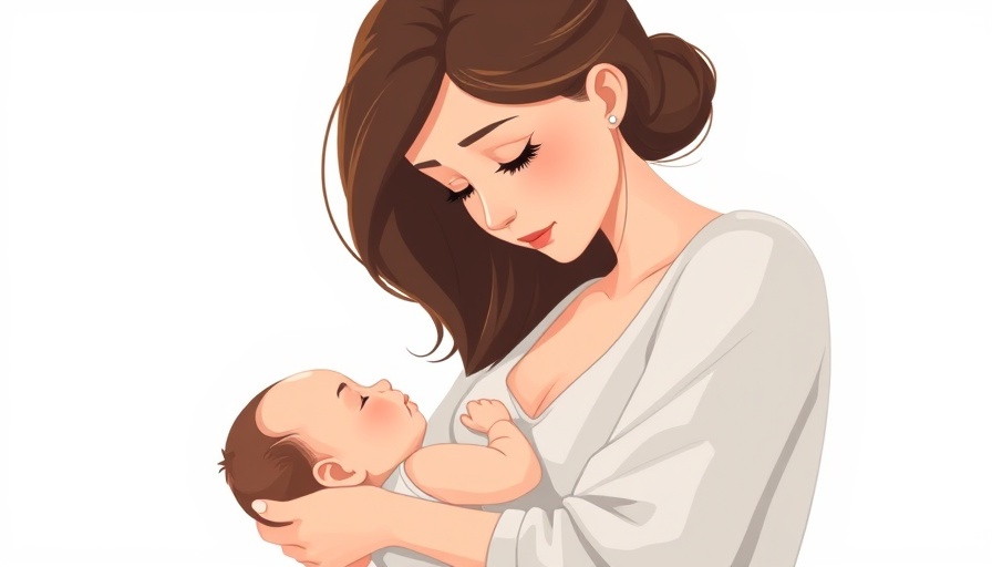 Illustration of mother and infant breastfeeding, nurturing moment.