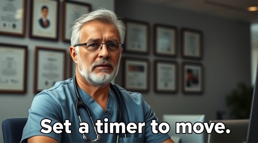 Middle-aged man in scrubs sharing heart health tips for workplace wellness.