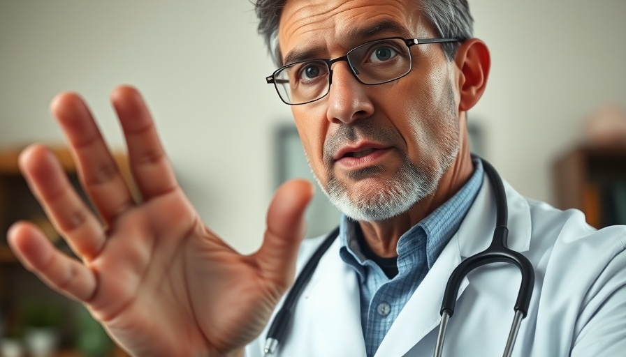 Doctor explaining gut health impact on eye health, expressive gesture.