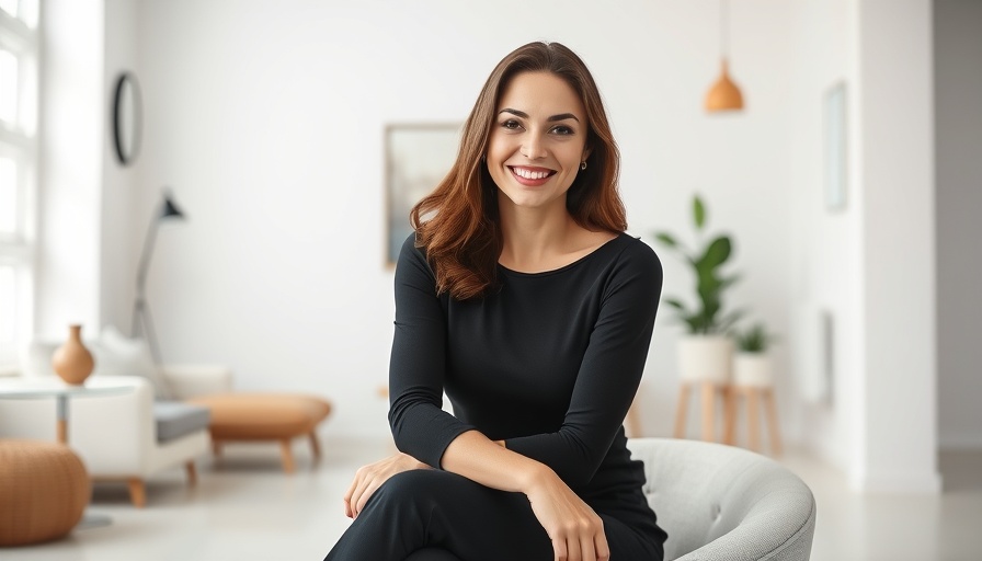 Confident woman sitting in a chair feeling beautiful after breast cancer.
