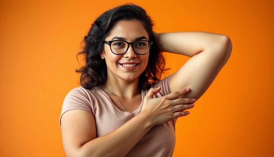 Woman highlighting arm area with 'lose arm fat' focus.