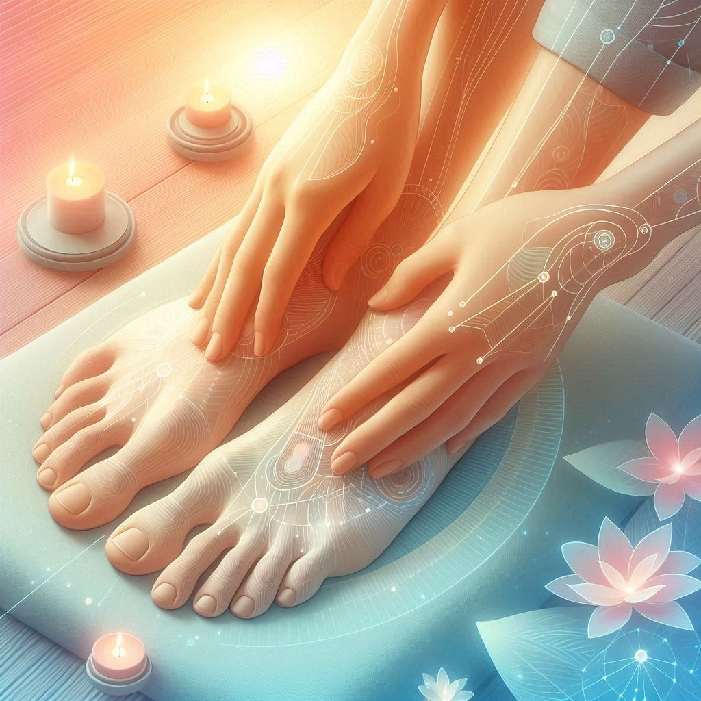 hands and feet to highlight reflexology massage for gut health.
