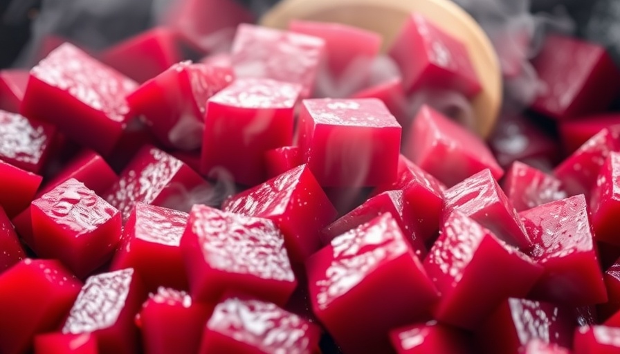 Brown sugar-glazed beets in a pan, close-up with steam.