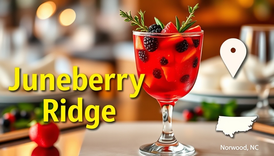 Juneberry Ridge Norwood NC fruit cocktail and text.