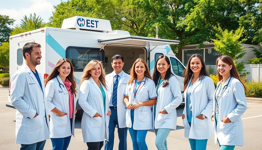 Cheerful dental team adapts at mobile clinic post Hurricane Helene.