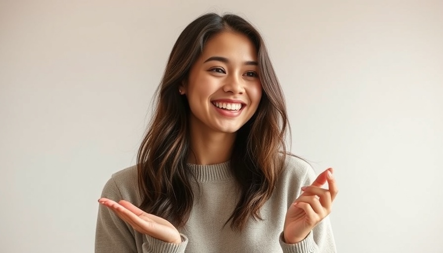 Warmly smiling young woman gesturing, representing unexpected outcomes in IVF.